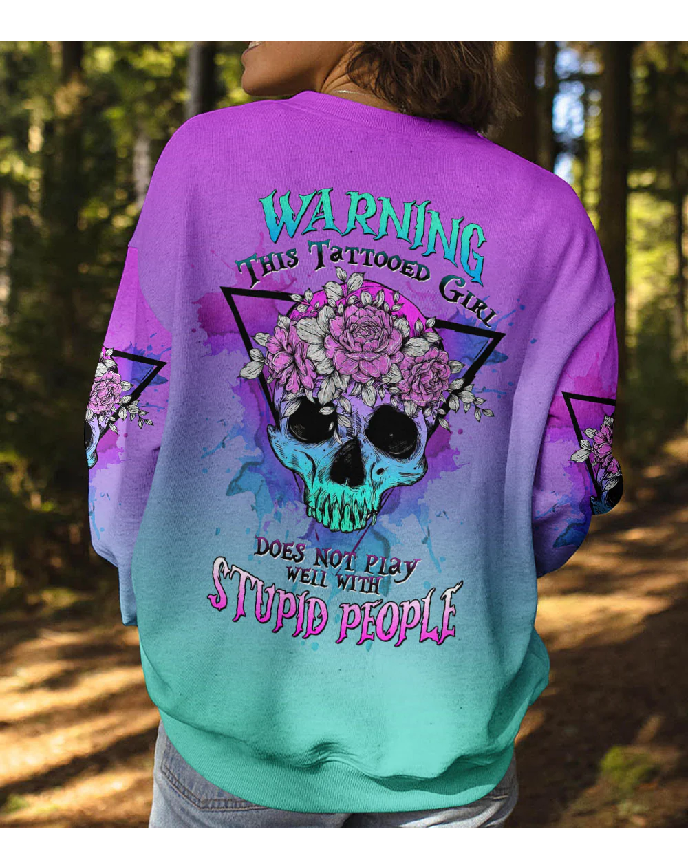 Warning This Tattooed Girl Floral Skull Sweatshirt