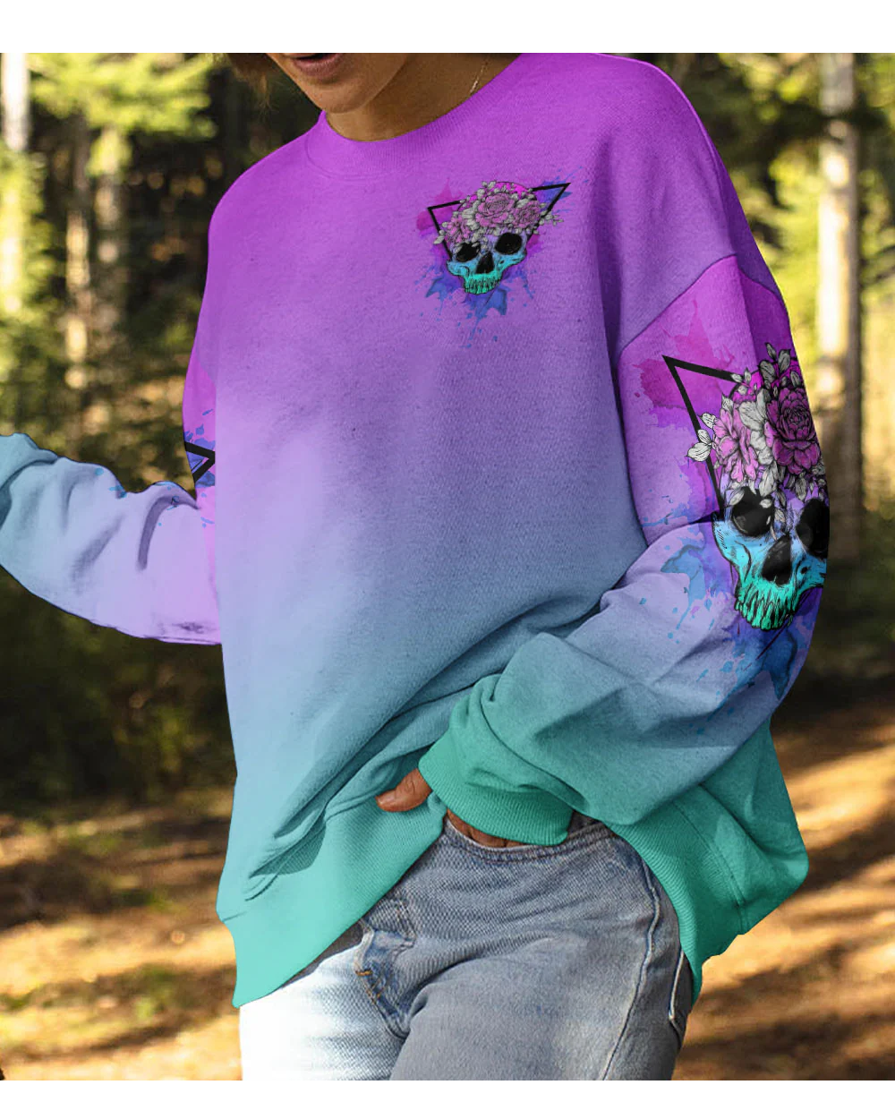 Warning This Tattooed Girl Floral Skull Sweatshirt