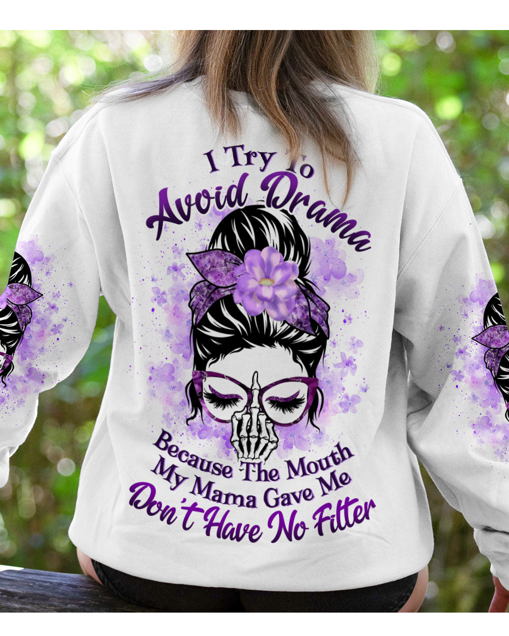 I Try To Avoid Drama Skull Girl With Glasses Sweatshirt