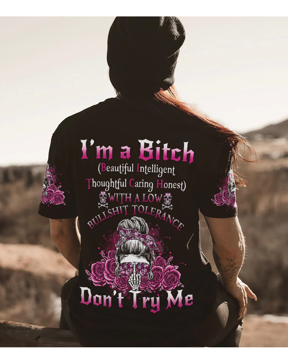 I'm A B Don't Try Me Skull Black T Shirt