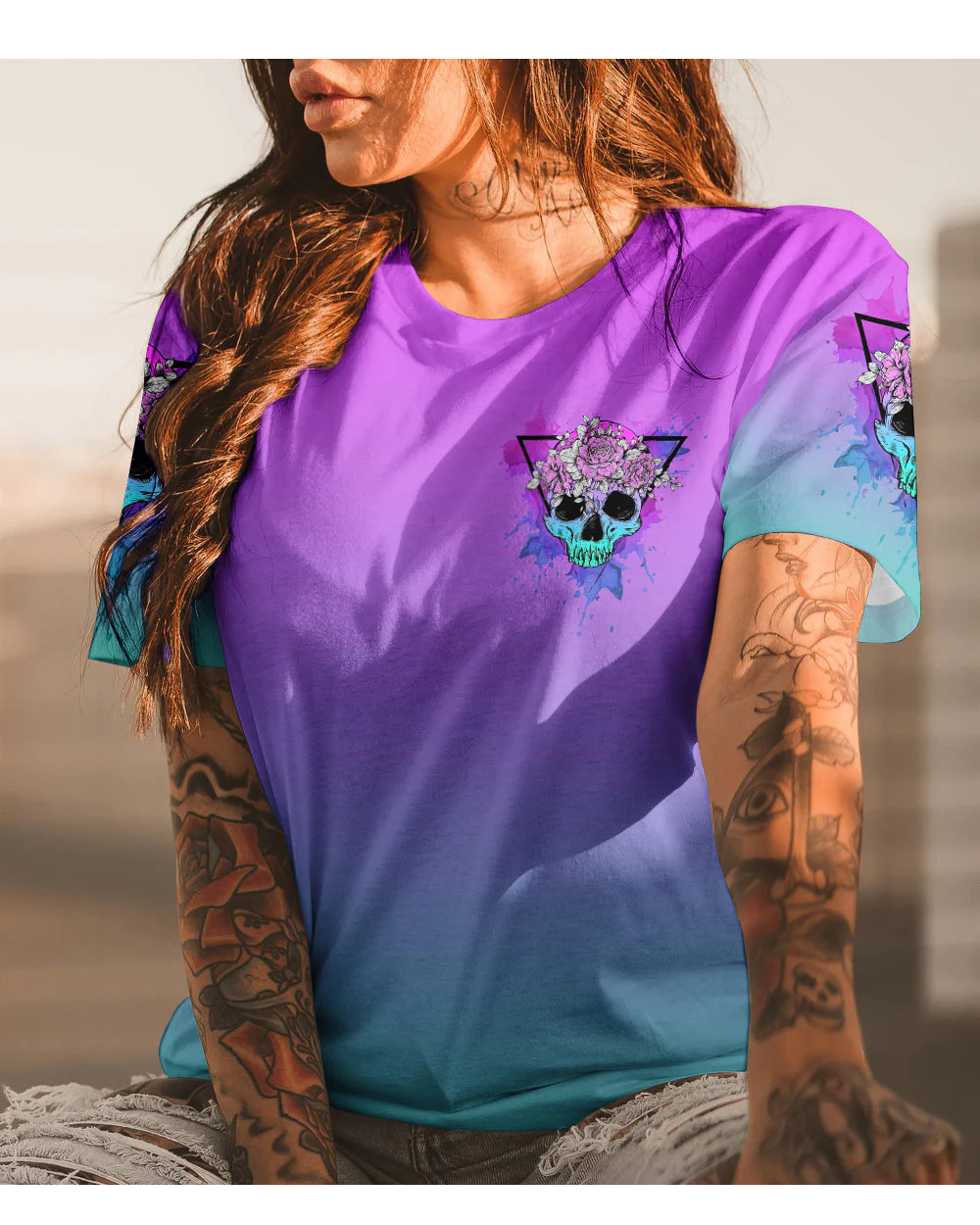 Warning This Tattooed Girl Floral Skull T Shirt