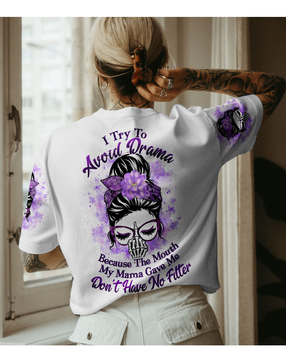 I Try To Avoid Drama Skull Girl With Glasses T Shirt