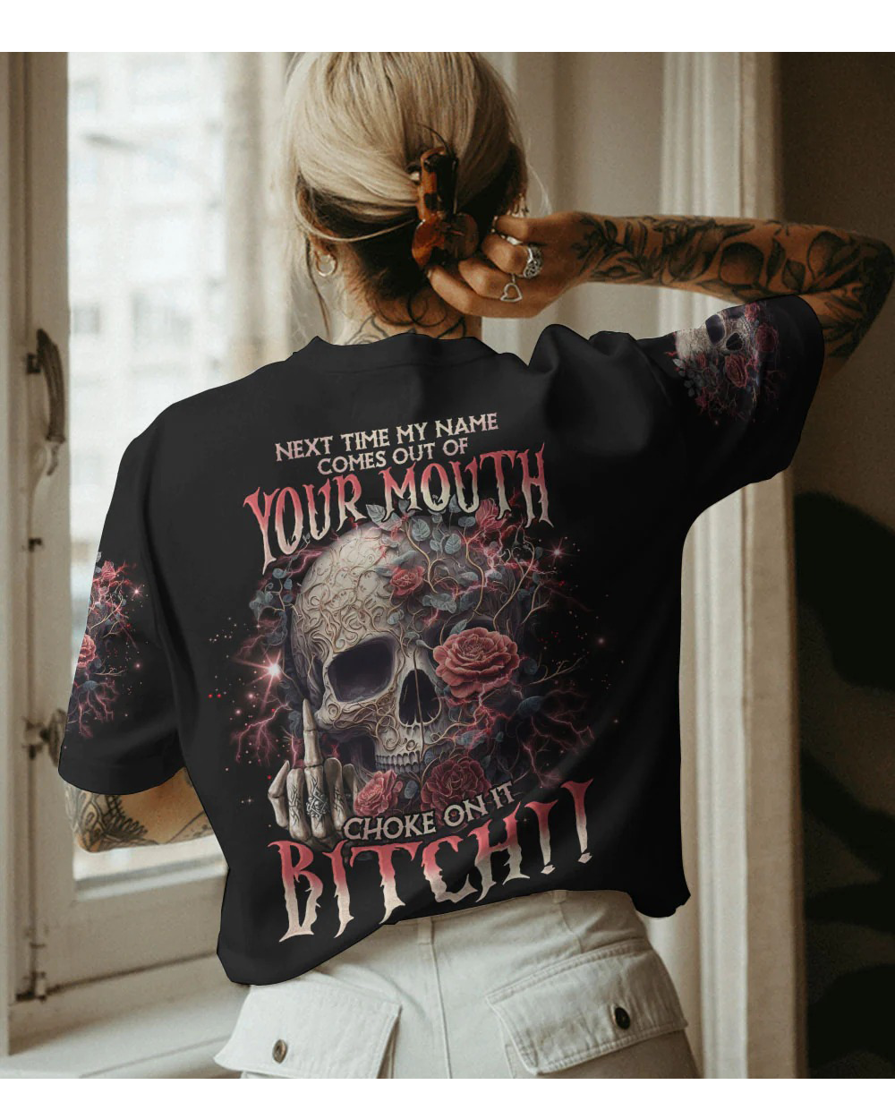 Next Time My Name Comes Out Of Your Mouth Roses Skull T Shirt