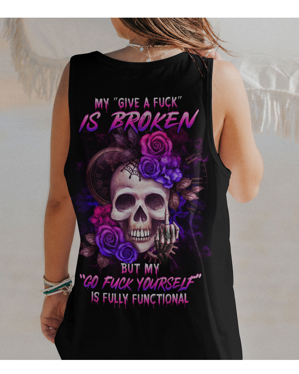 My Give A F Is Broken Skull Black Tank Top