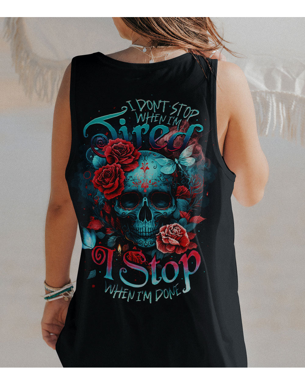 I Stop When I'm Done Skull Black Tank Top