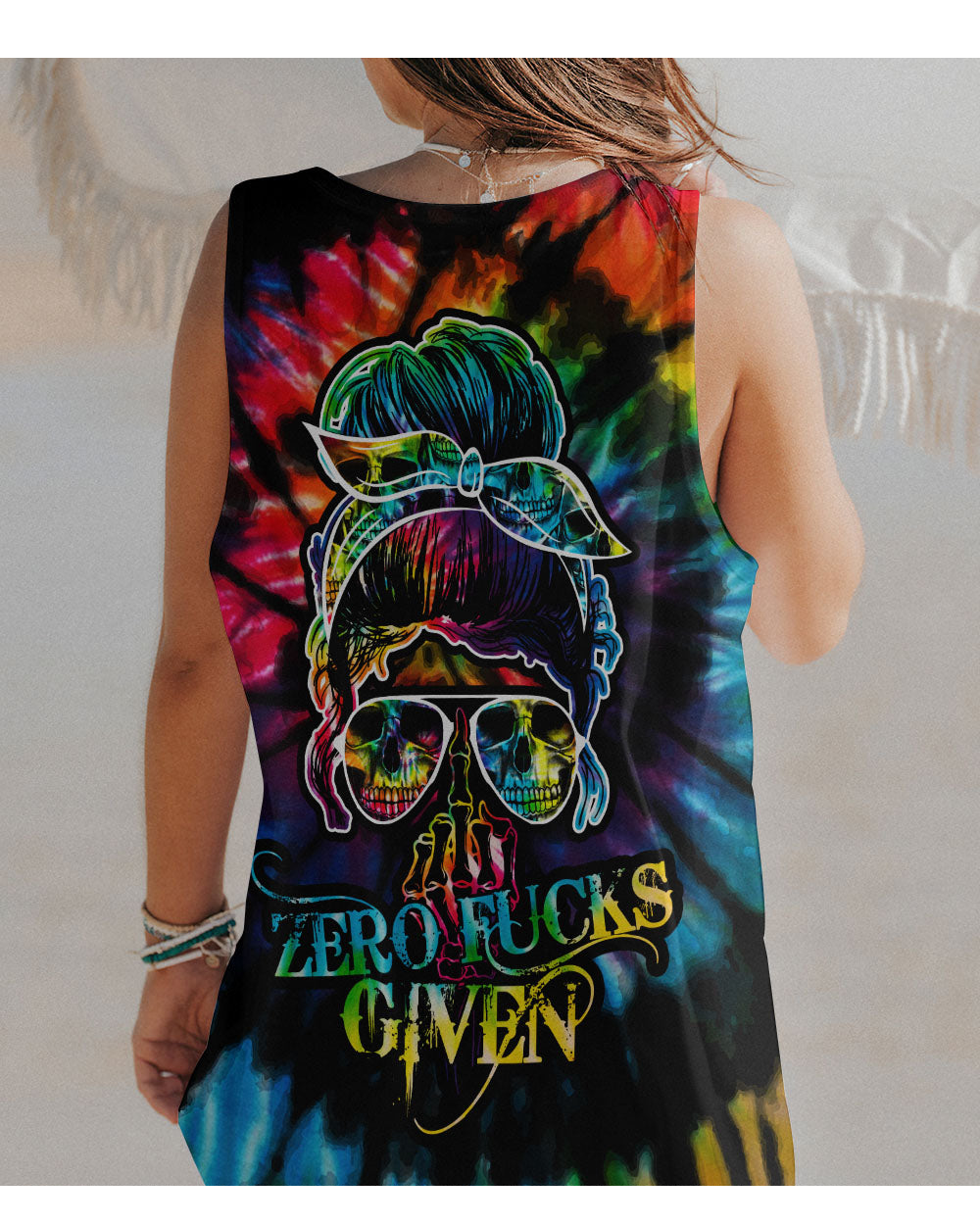 Zero FCKS Given Tie Dye Skull Tank Top