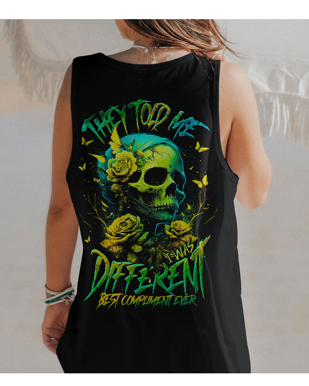 Best Compliment Ever Skull Flowers Black Tank Top