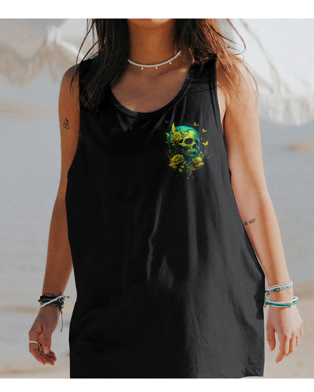 Best Compliment Ever Skull Flowers Black Tank Top