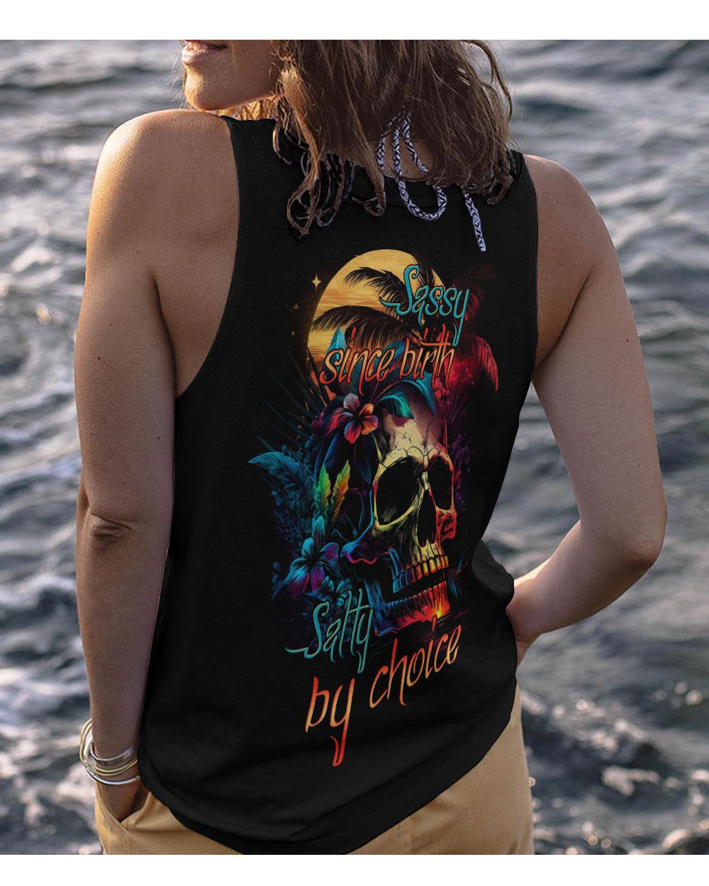 Sassy Since Birth Salty By Choice Colorful Skull Tank Top