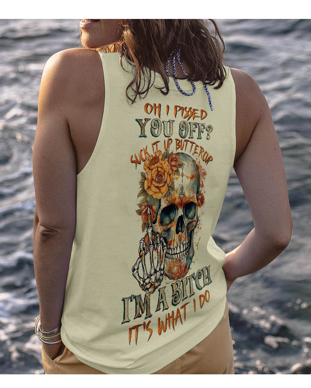 Oh I Piss You Off Skull Flowers Tank Top