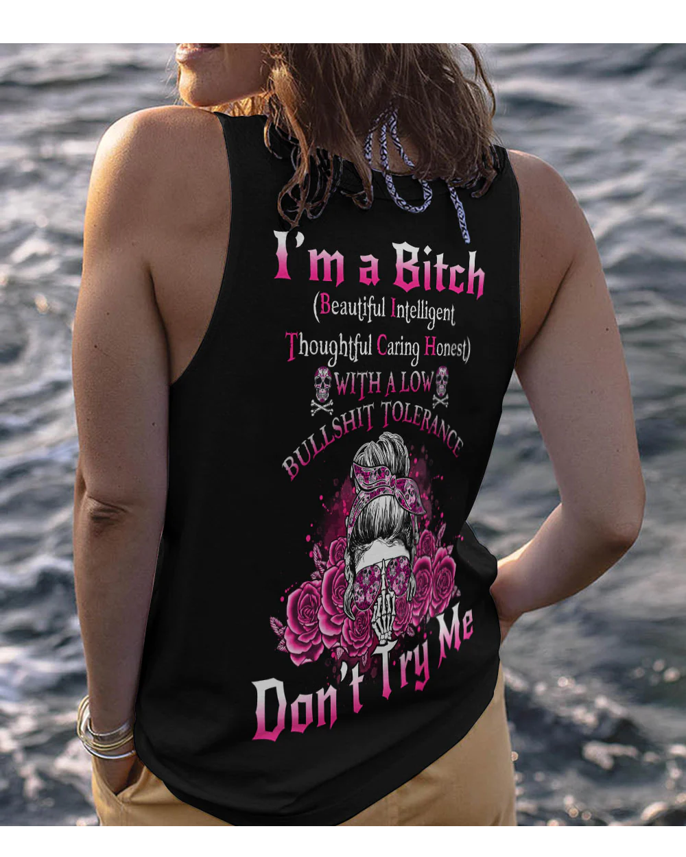 I'm A B Don't Try Me Skull Black Tank Top