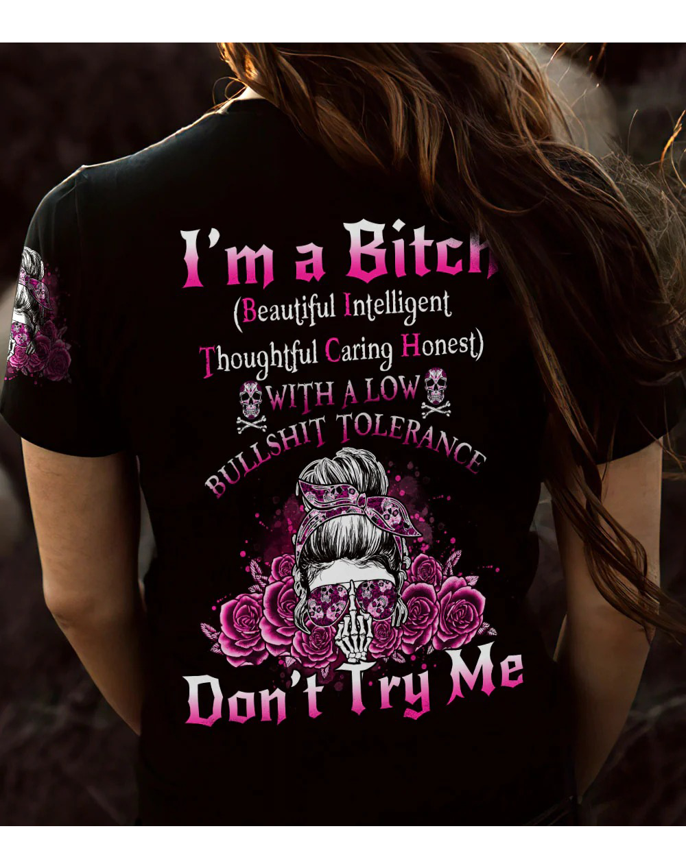 I'm A B Don't Try Me Skull Black T Shirt