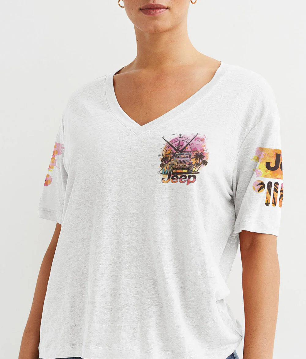 sassy-since-birth-jeep-compass-beach-women-v-neck-t-shirt