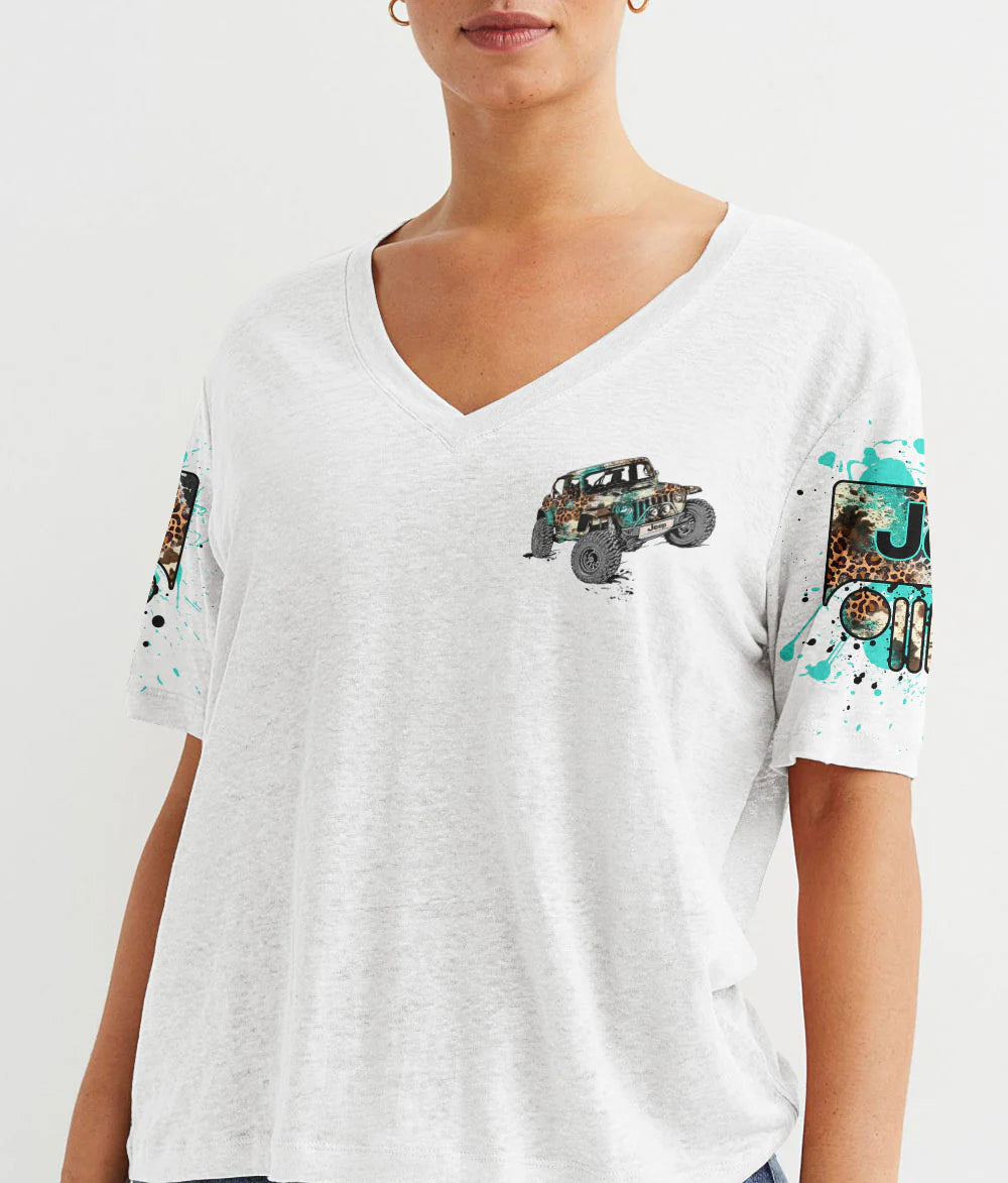 warning-kinda-crazy-jeep-women-v-neck-t-shirt