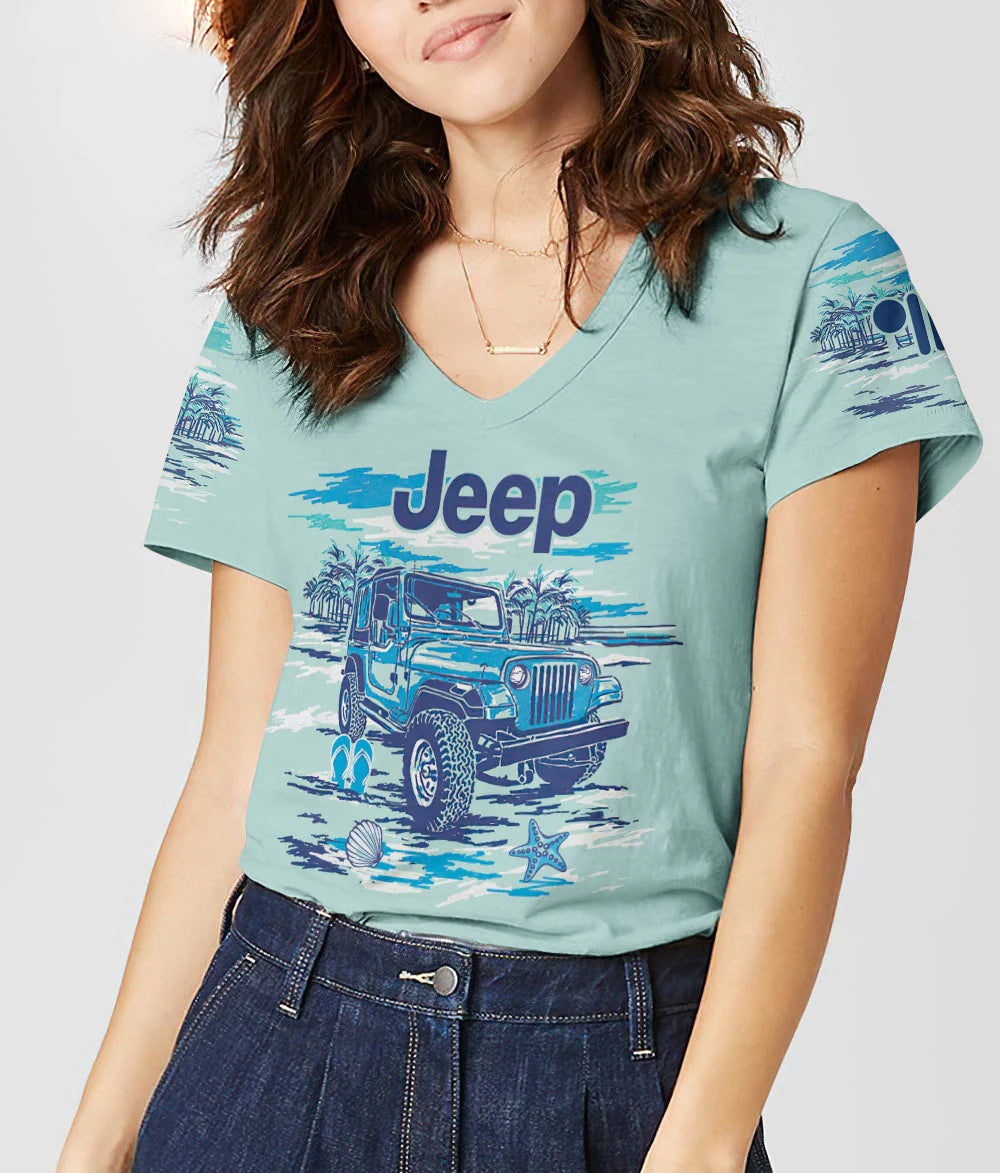 flip-flops-jeep-ocean-kinda-girl-blue-women-v-neck-t-shirt