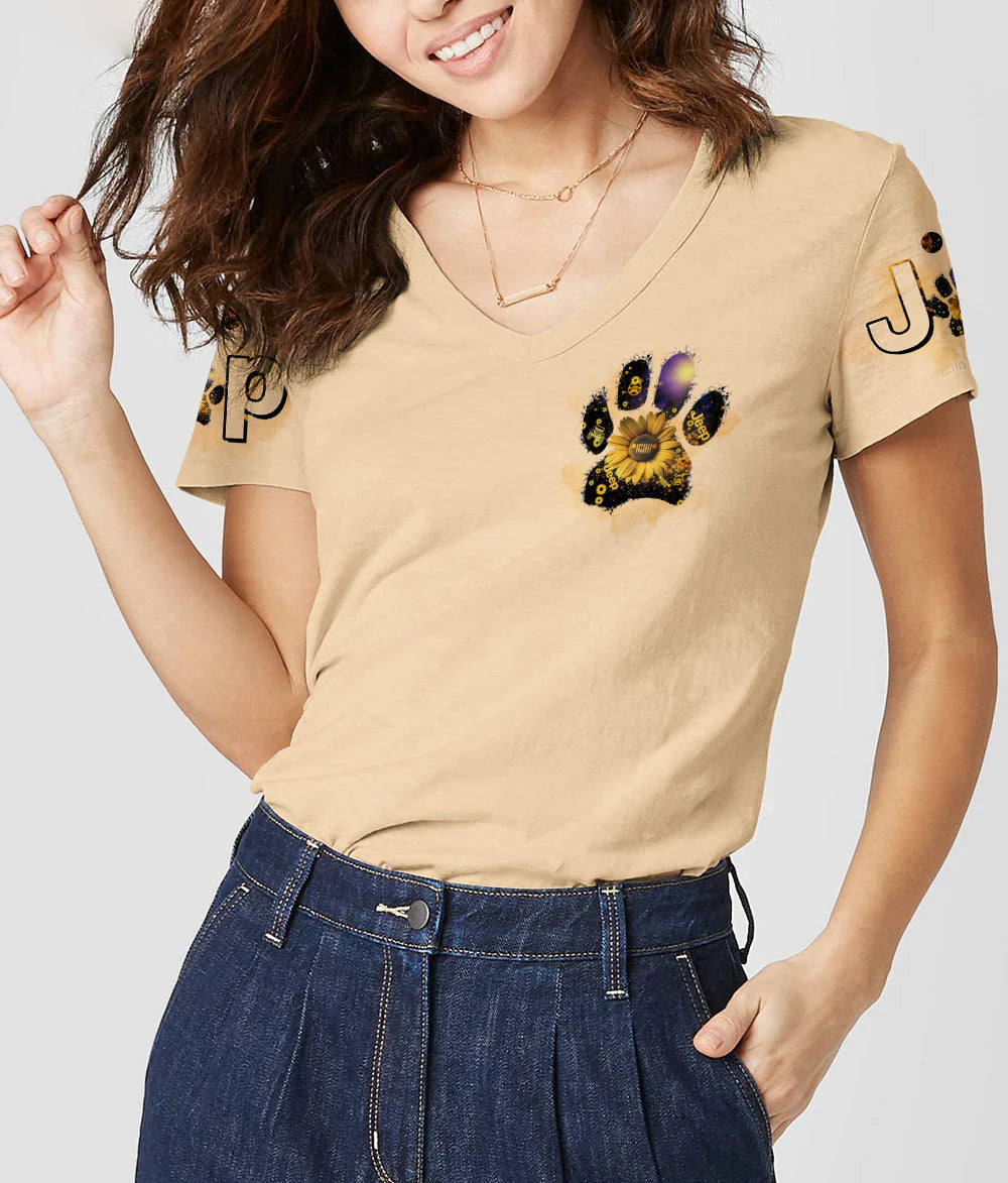 easily-distracted-by-jeeps-and-dogs-sunflower-women-v-neck-t-shirt