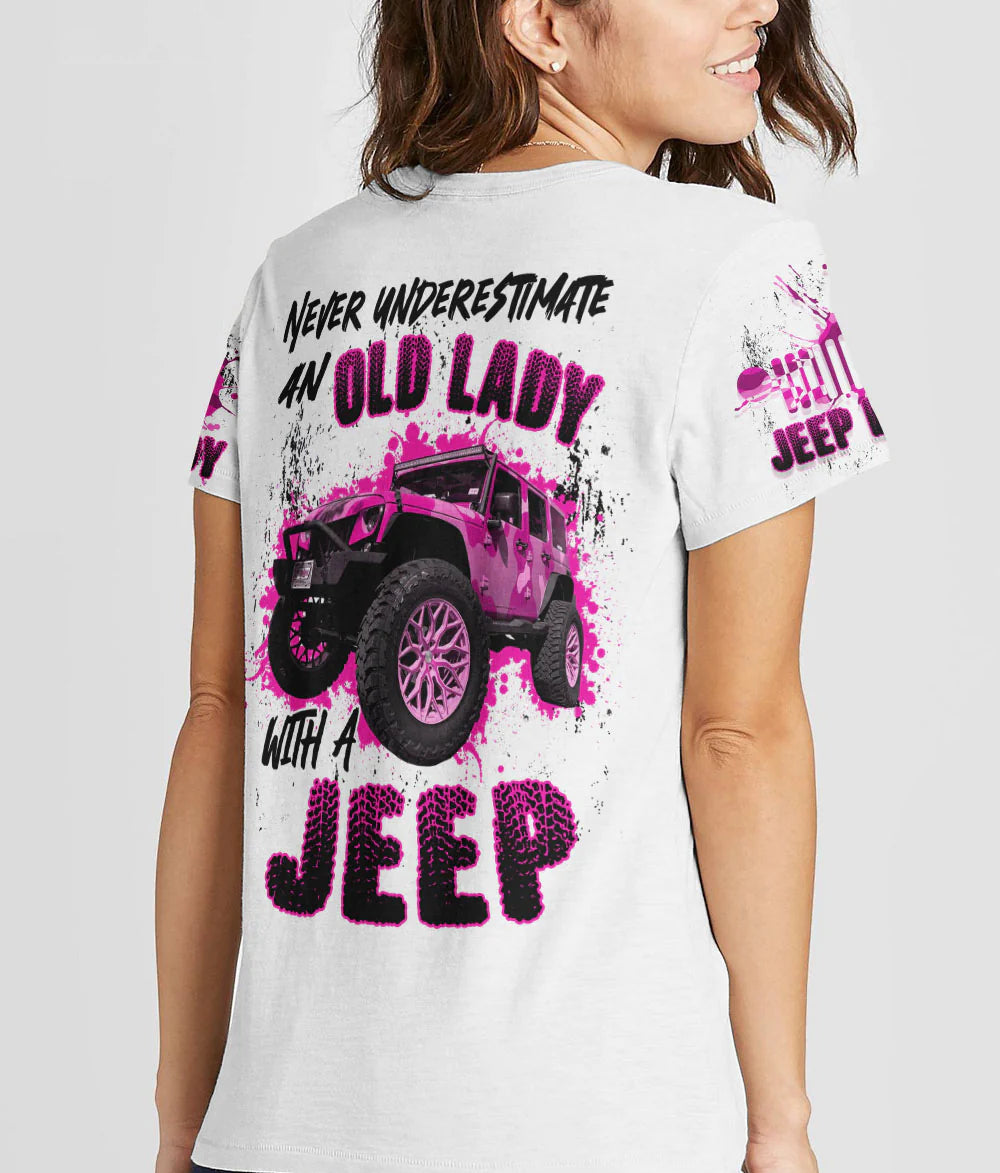 pink-jeep-never-underestimate-an-old-lady-women-v-neck-t-shirt