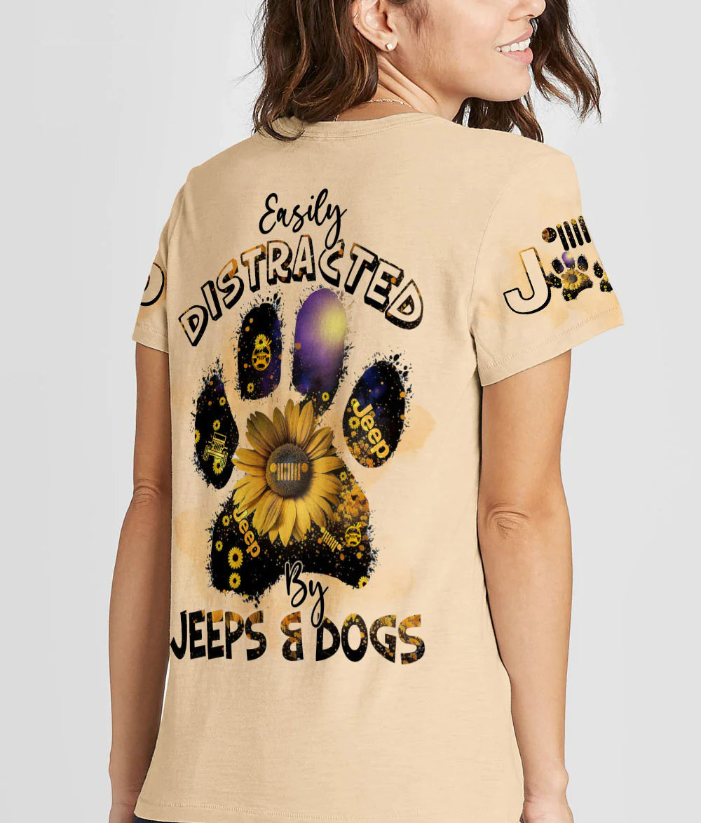 easily-distracted-by-jeeps-and-dogs-sunflower-women-v-neck-t-shirt