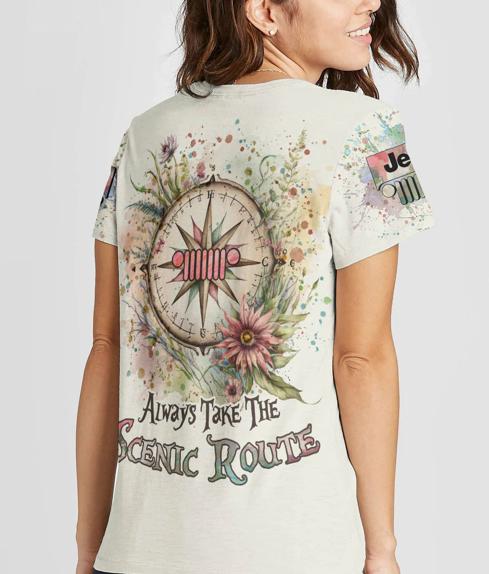 always-take-the-scenic-route-compass-jeep-women-v-neck-t-shirt