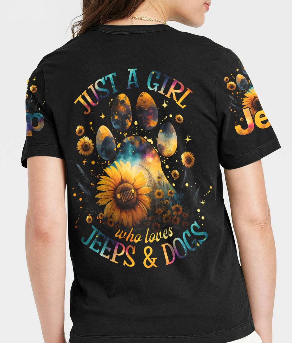 just-a-girl-who-loves-jeeps-and-dogs-sunflower-galaxy-women-v-neck-t-shirt