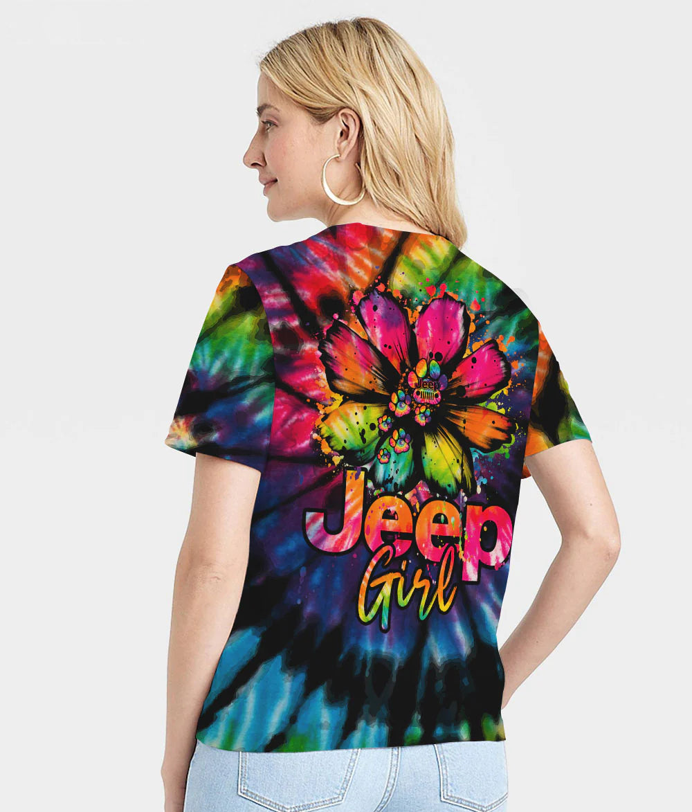 jeep-girl-dog-daisy-tie-dye-women-v-neck-t-shirt