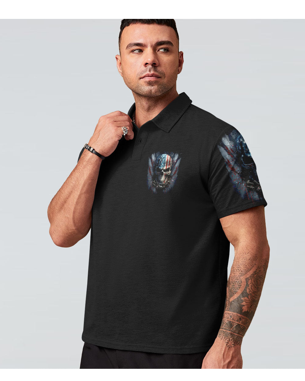 Live Free Or Die Skull USA Flag Color Polo Shirt