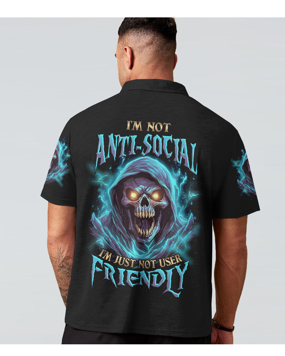 I'm Not Anti Social Skull Black Polo Shirt