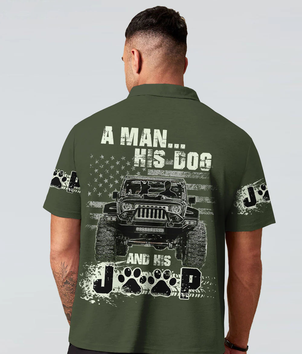 a-man-his-dog-and-his-jeep-military-green-polo-shirt