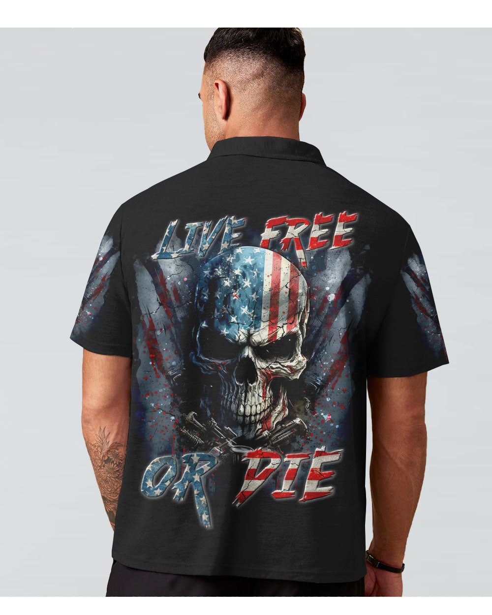 Live Free Or Die Skull USA Flag Color Polo Shirt