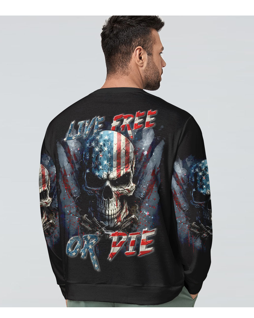 Live Free Or Die Skull USA Flag Color Sweatshirt