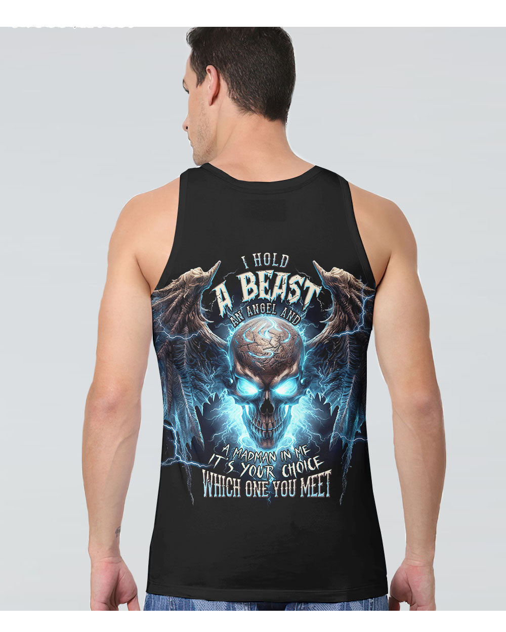 I Hold A Beast An Angel Skull Skull Wings Tank Top