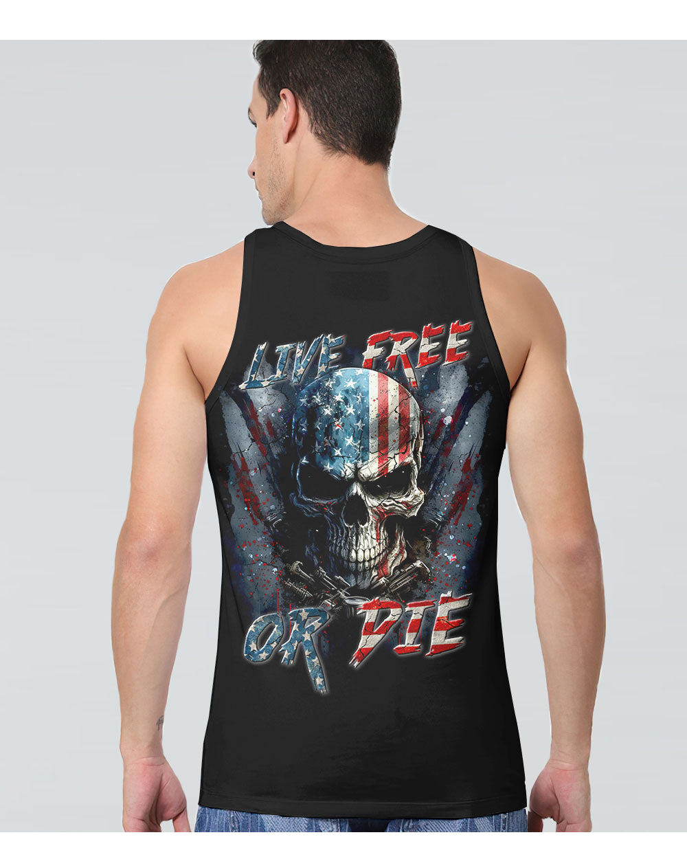 Live Free Or Die Skull USA Flag Color Tank Top