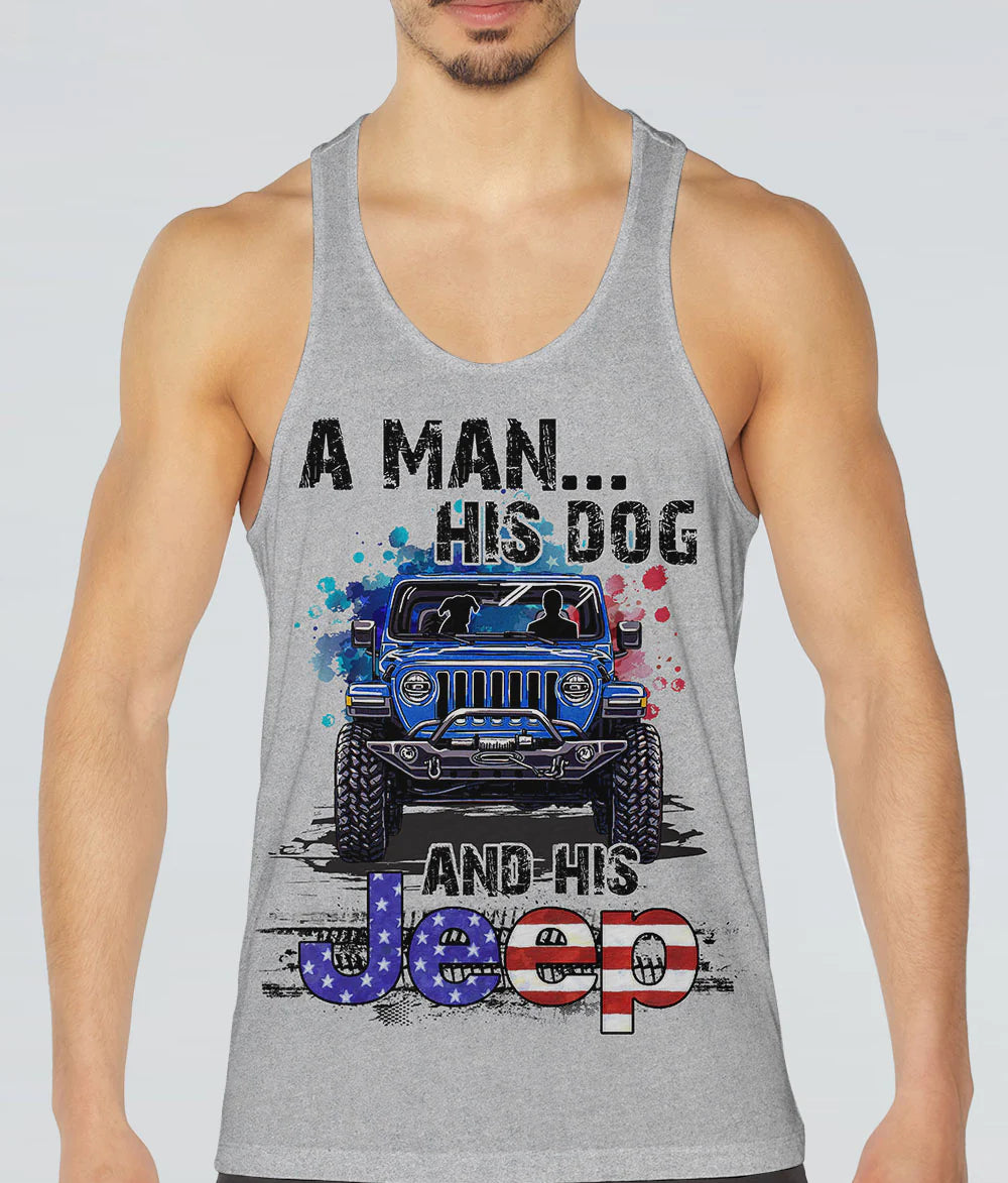 a-man-his-dog-and-his-jeep-flag-gray-tank-top