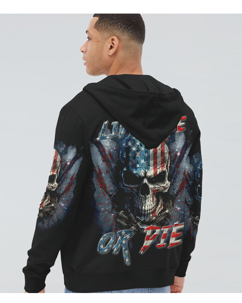 Live Free Or Die Skull USA Flag Color Hoodie