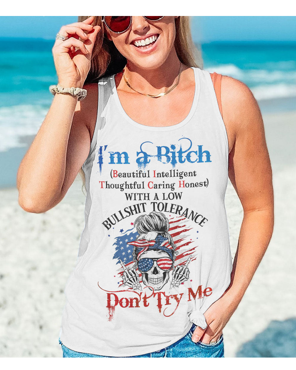 I'm A B Don't Try Me Skull White Tank Top