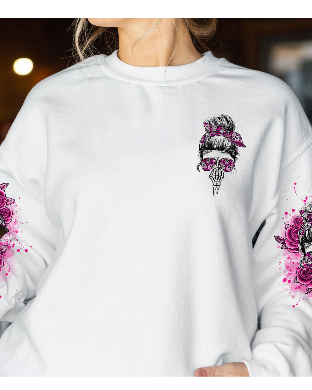 B_OLOGY Skull Flowers White Sweatshirt