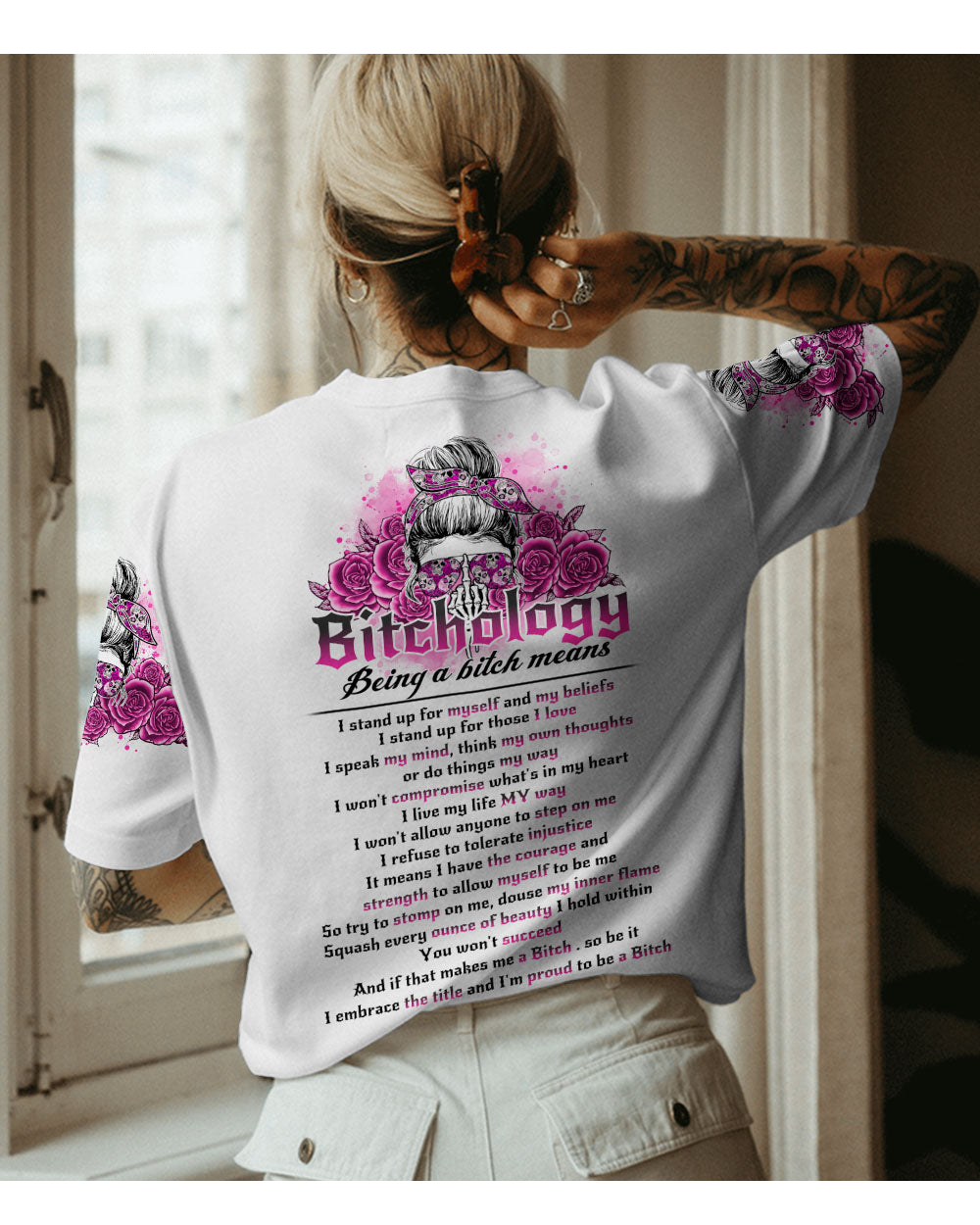 B_OLOGY Skull Flowers White T Shirt