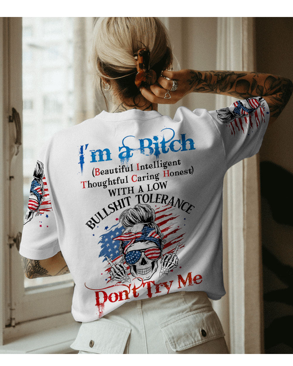 I'm A B Don't Try Me Skull White T Shirt