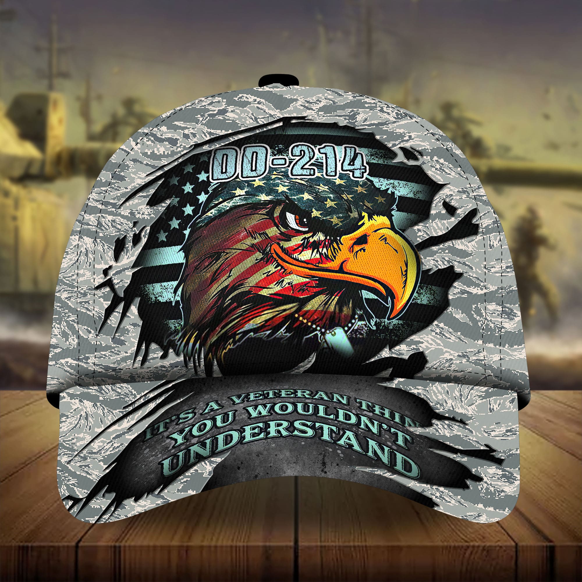 Premium DD-241 US Veteran Eagle Hats 3D Camo Personalized