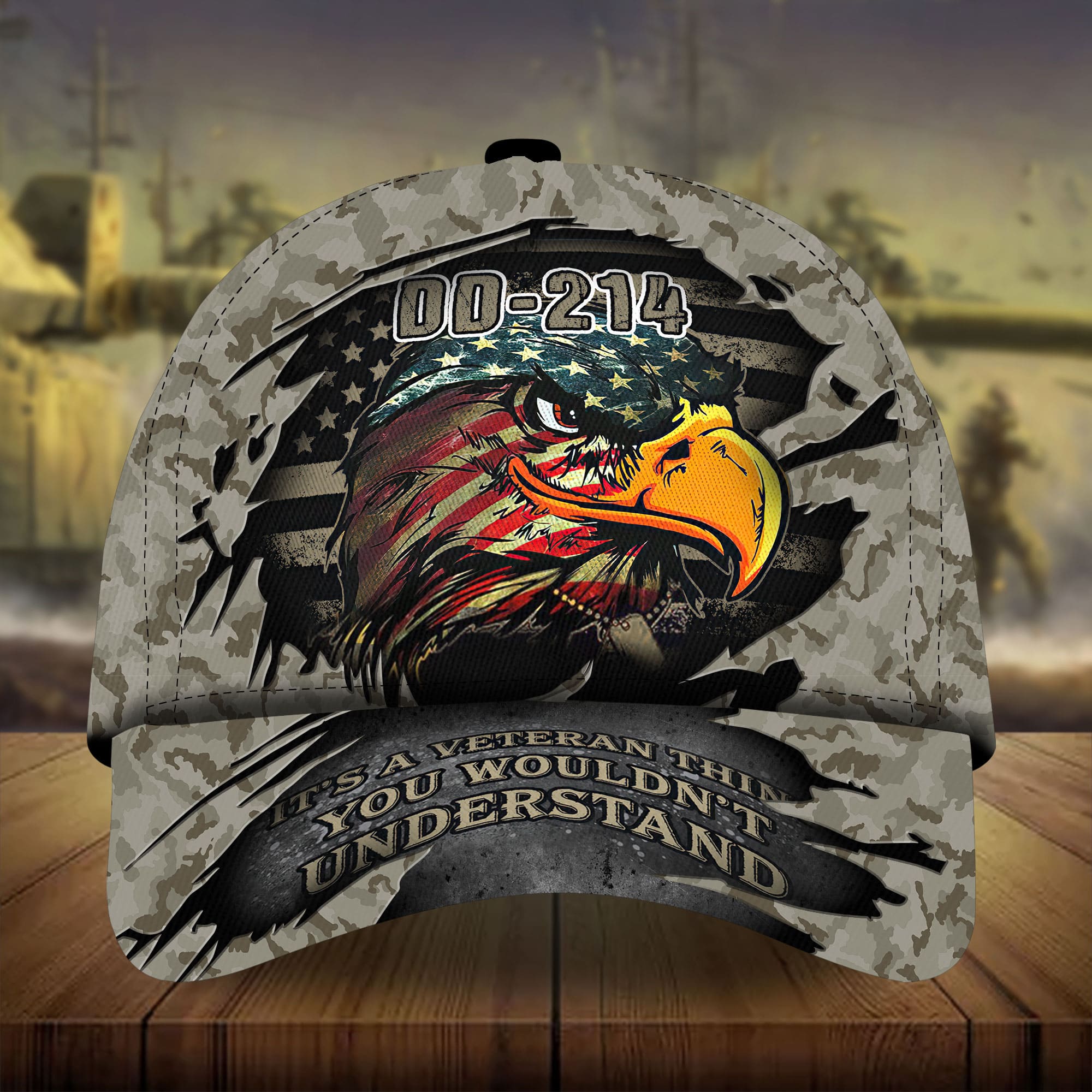 Premium DD-241 US Veteran Eagle Hats 3D Camo Personalized