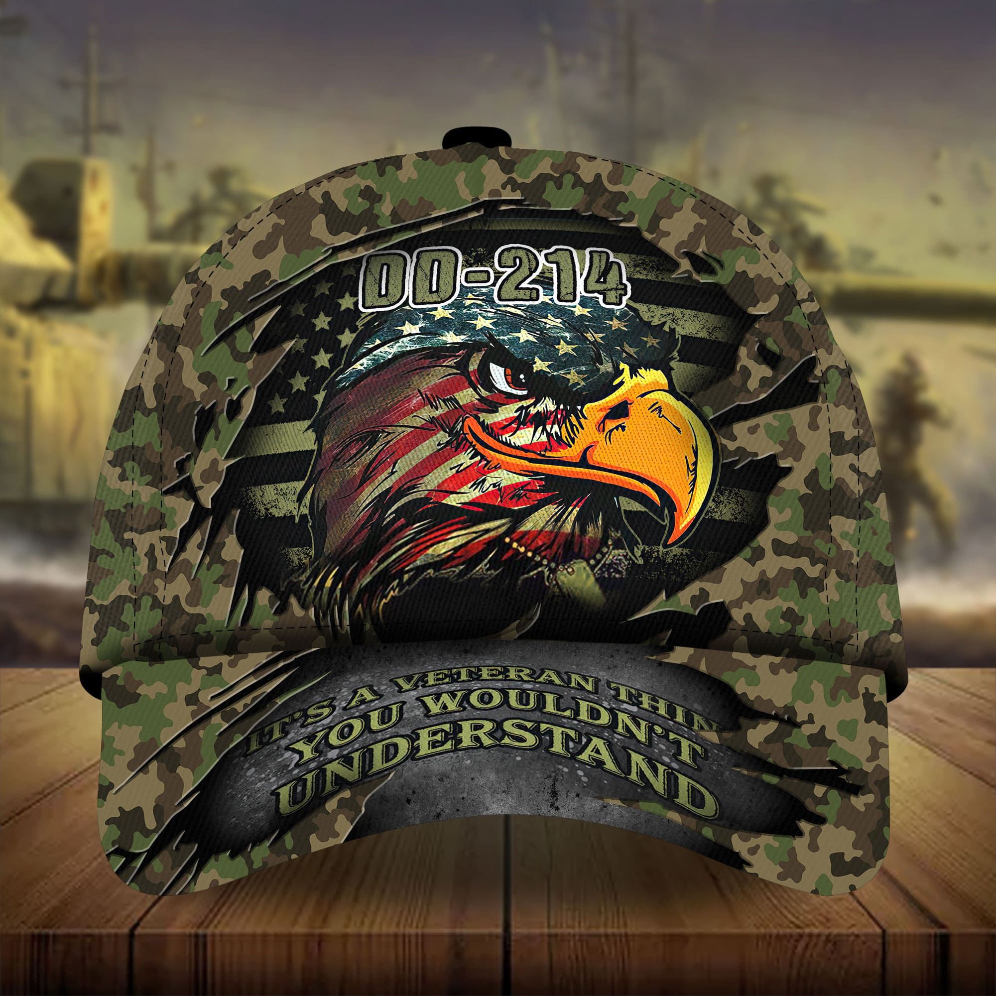 Premium DD-241 US Veteran Eagle Hats 3D Camo Personalized