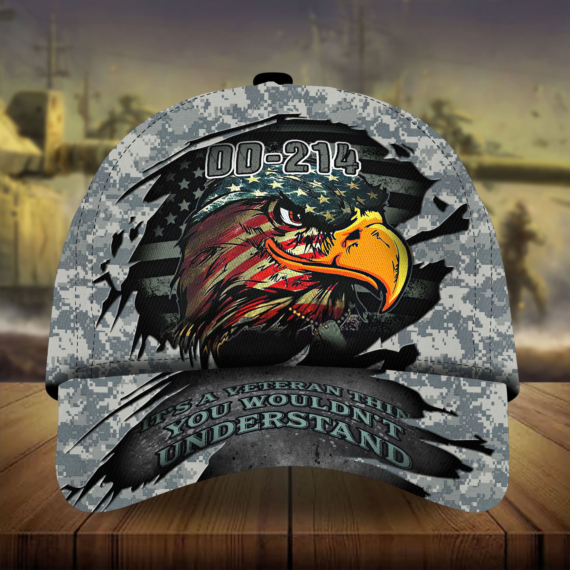 Premium DD-241 US Veteran Eagle Hats 3D Camo Personalized