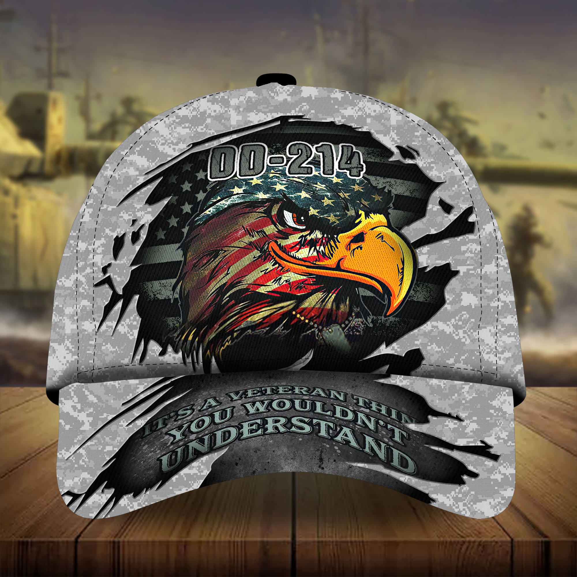 Premium DD-241 US Veteran Eagle Hats 3D Camo Personalized