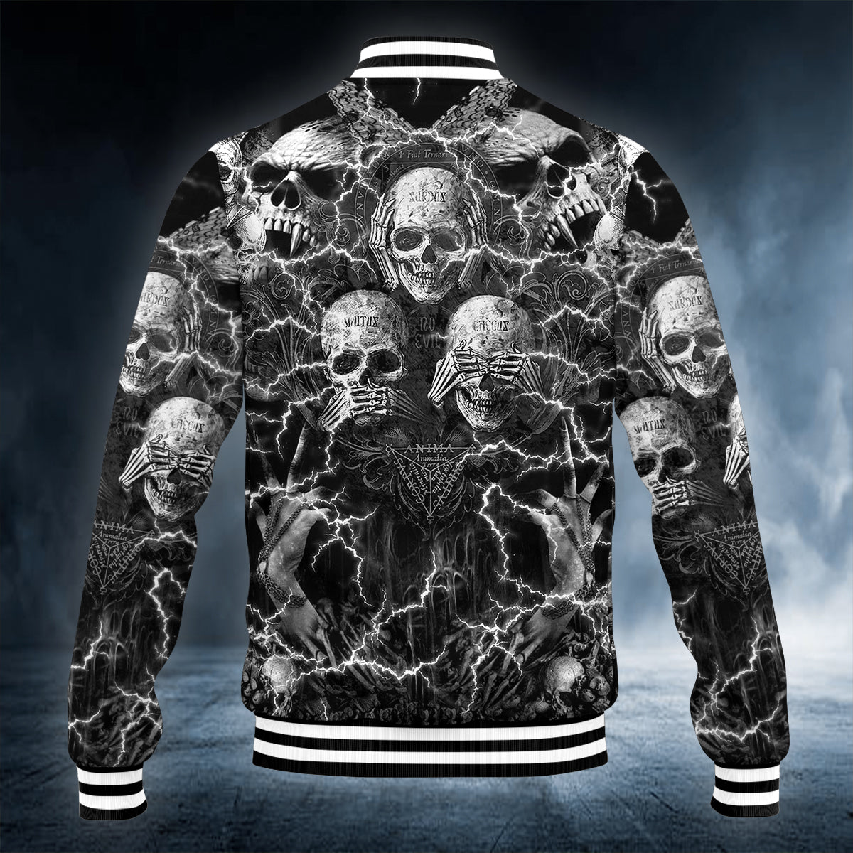 Stuck Between IDK IDC And IDGAF Black Skull Baseball Jacket