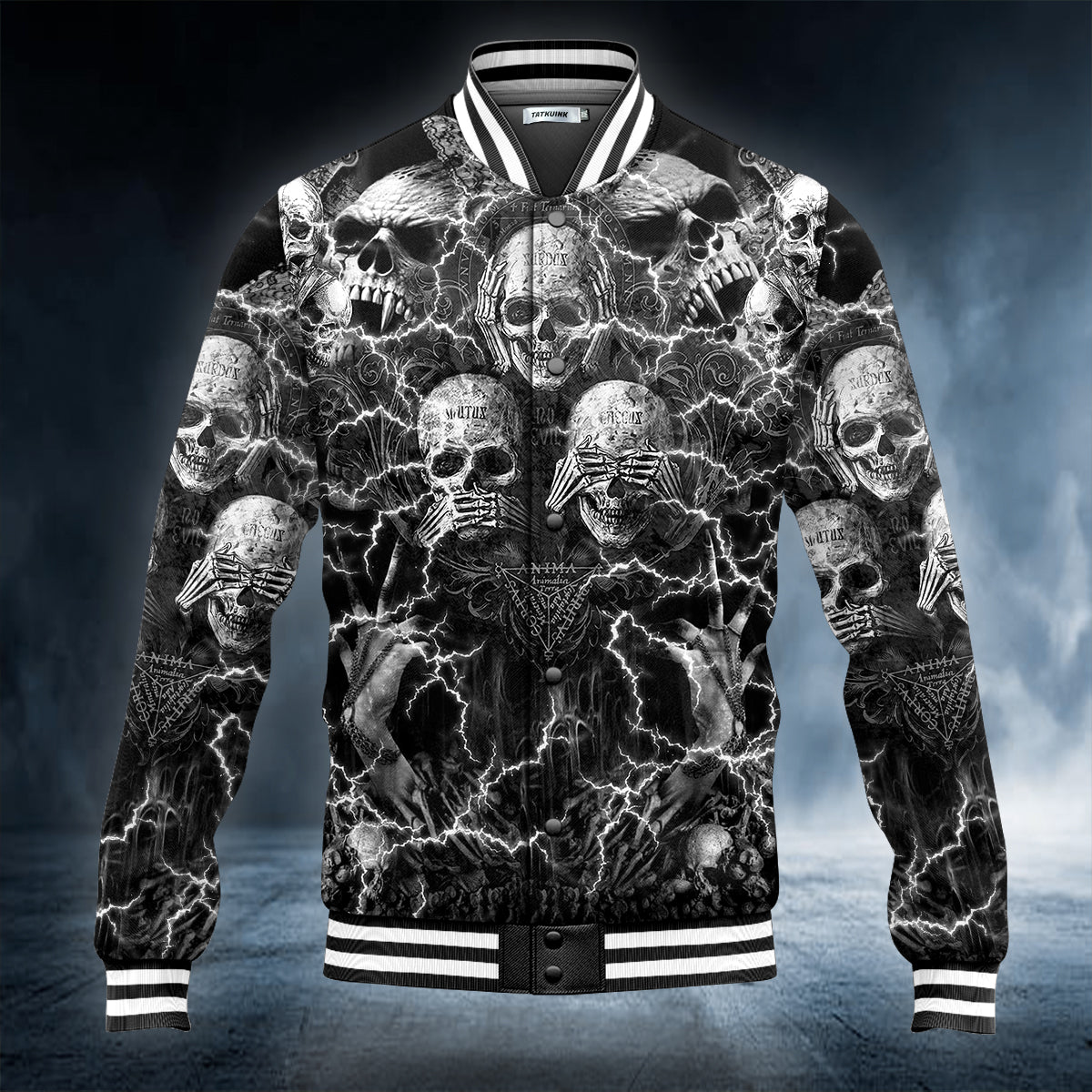 Stuck Between IDK IDC And IDGAF Black Skull Baseball Jacket