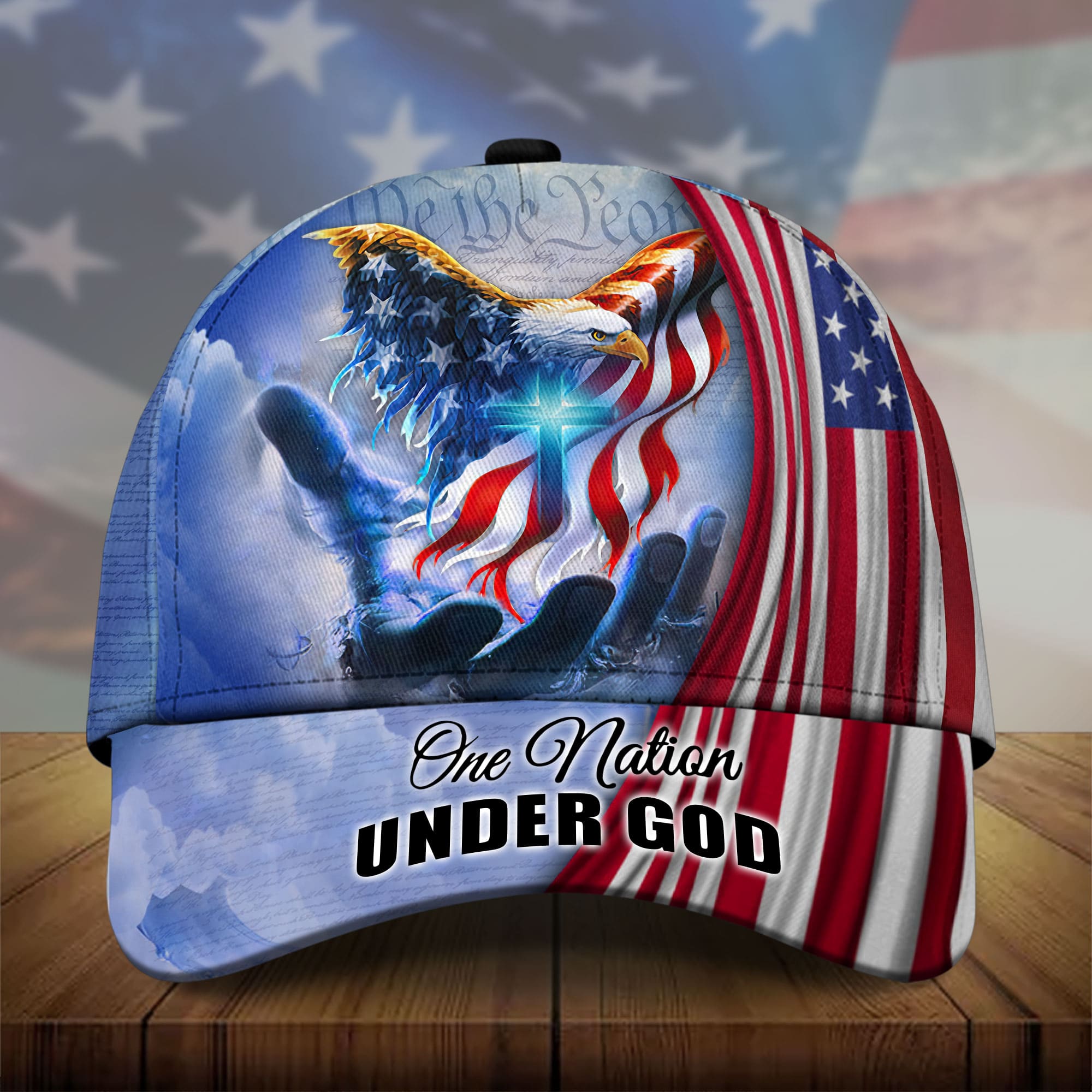 Premium Unique Eagle One Nation Under God 3D Clothing Personalized Combo Hawaiian Shirt And Cap