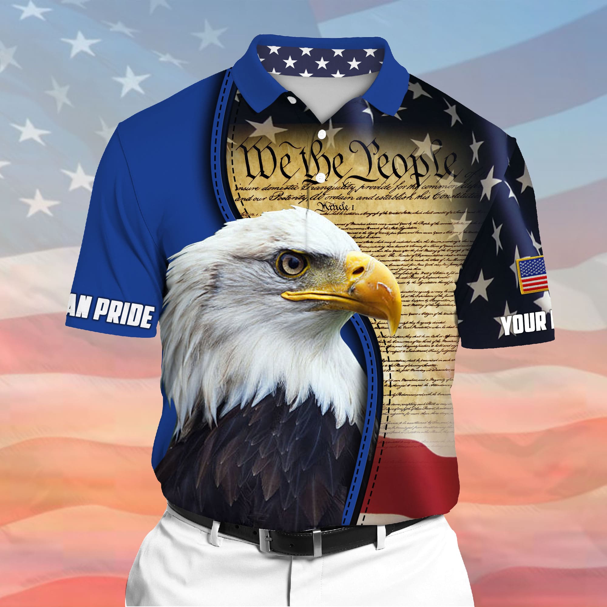 Premium We The People, American Eagle Patriotism 3D Polo Multicolor Personalized