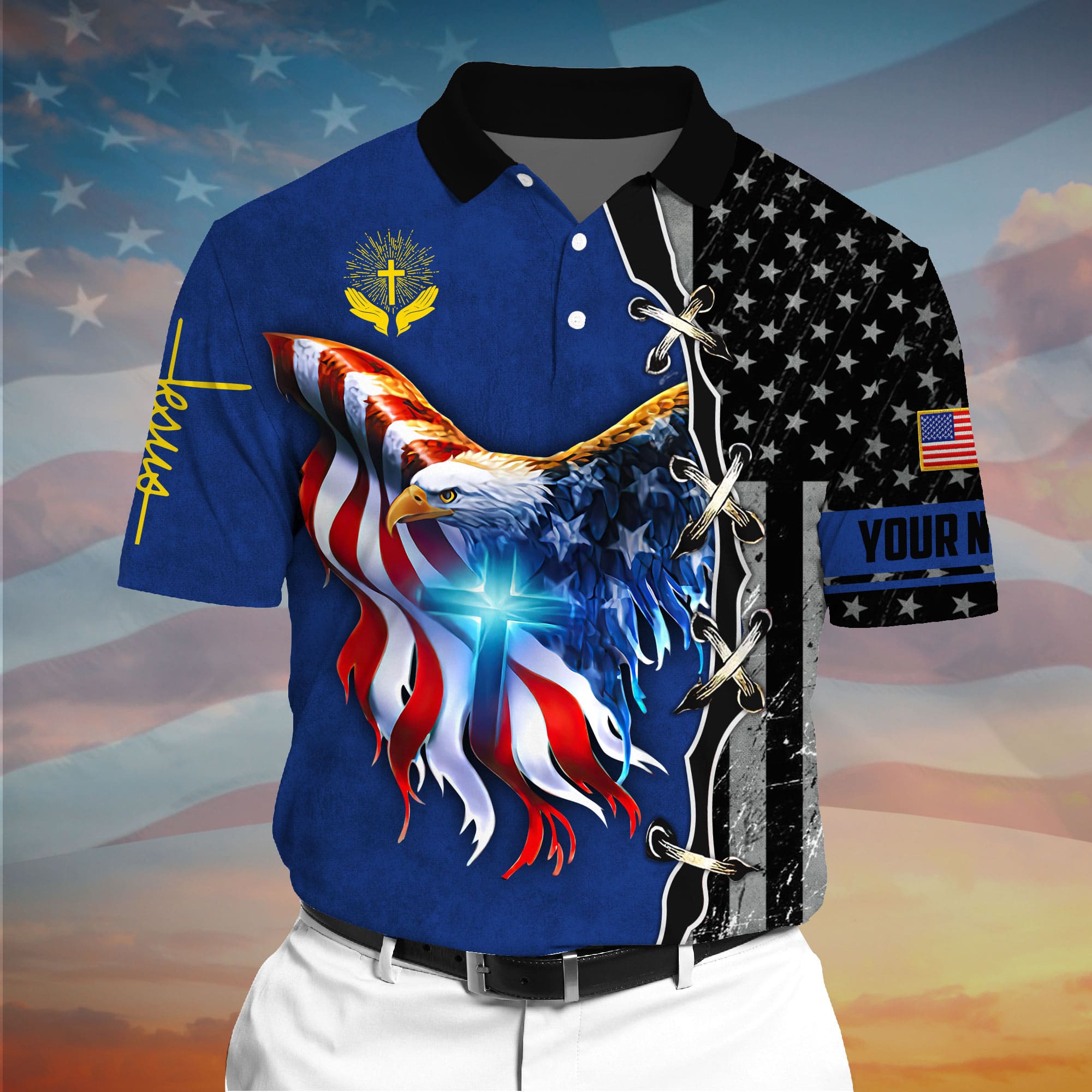 Premium American Eagle Patriotic 3D Polo AOP Multicolor Personalized