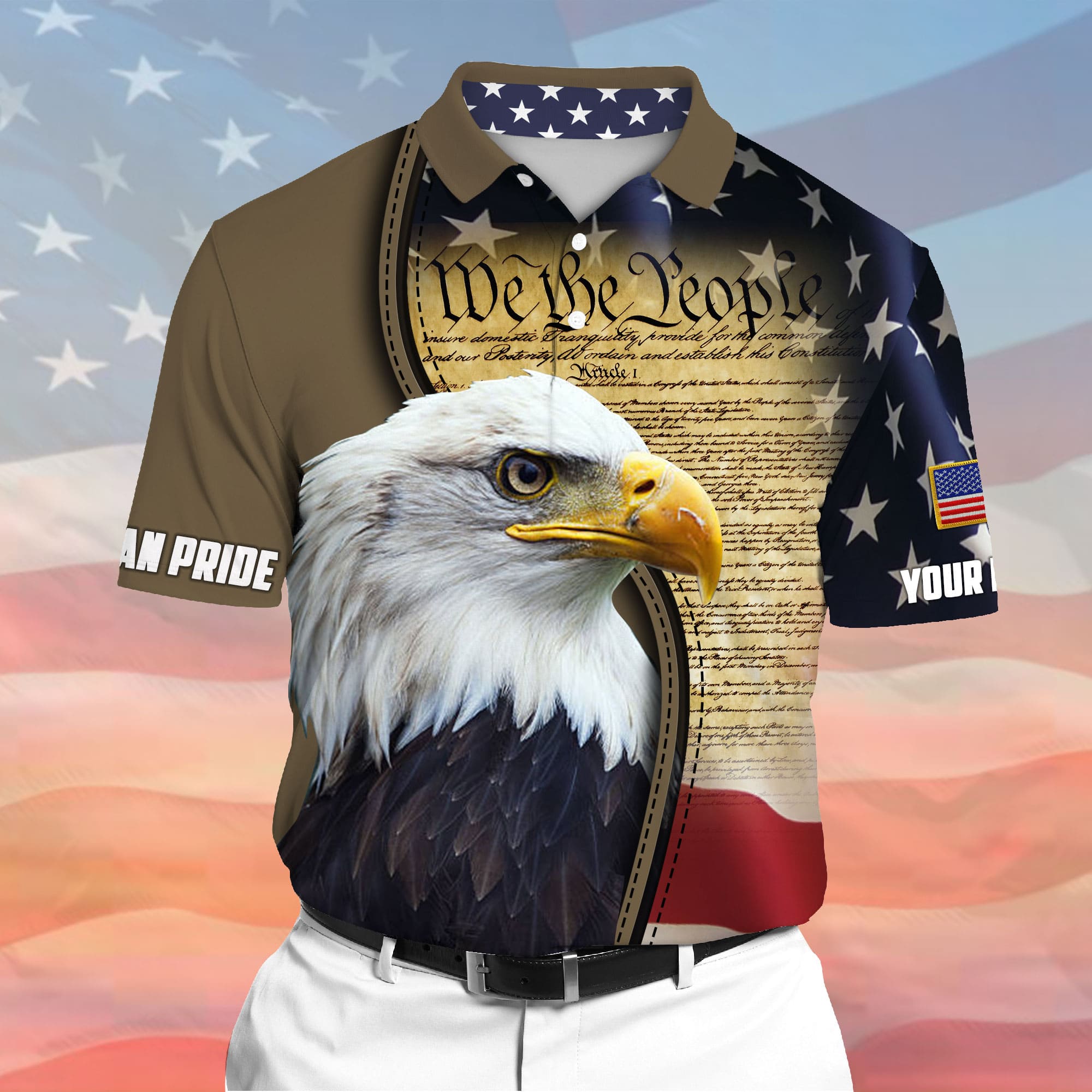 Premium We The People, American Eagle Patriotism 3D Polo Multicolor Personalized