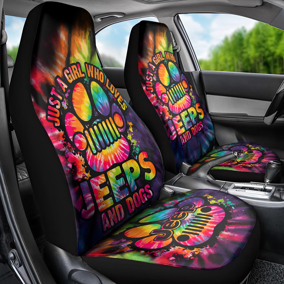 Jeep Dog Paw Colorful Tie Dye Automotive Car Seat Cover